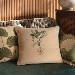 Beige Green Palm Print Cushion Cover