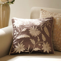 Brown Embroidered Cushion Cover