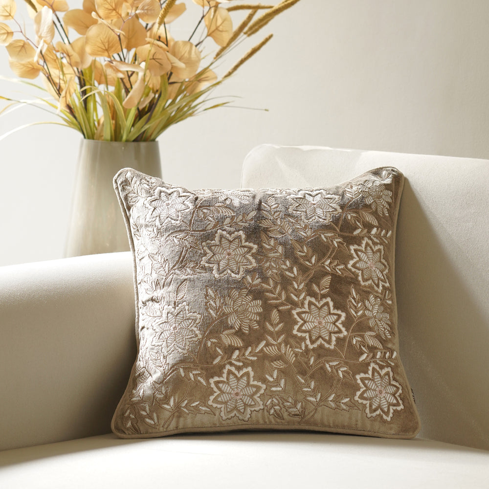 Beige Embroidered Cushion Cover