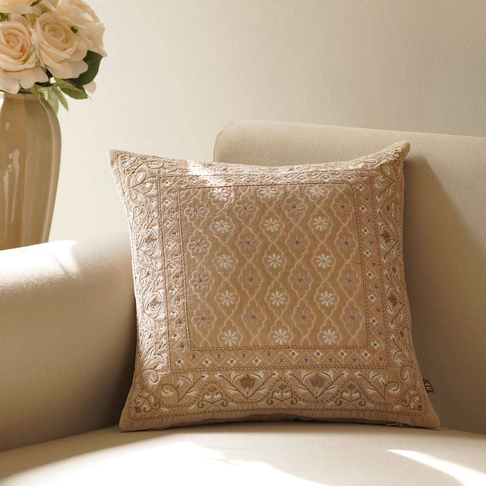Beige Cushion Cover with Embroidery