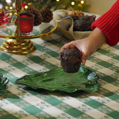 Green Christmas Tree Shaped Glass Decorative Platter - Large