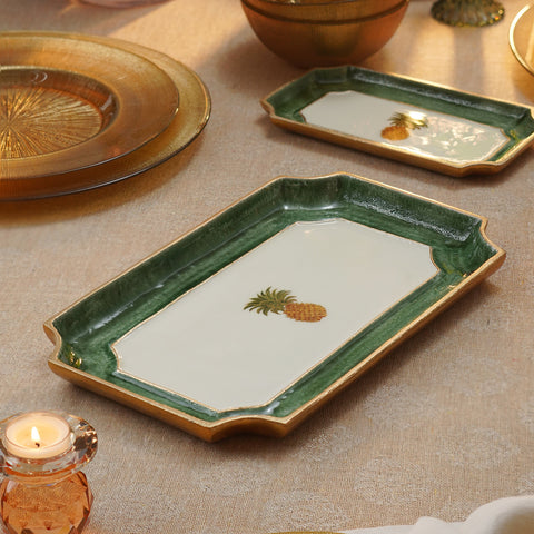 Green Pineapple Motif Platter - Large