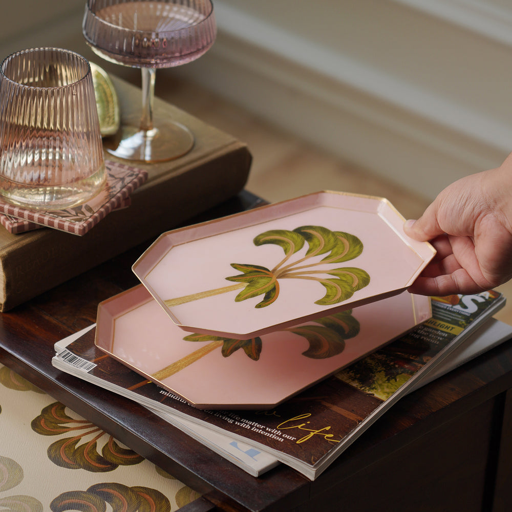 Green & Pink Palm Motif Platter - Small