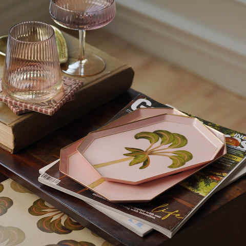 Green & Pink Palm Motif Platter - Small