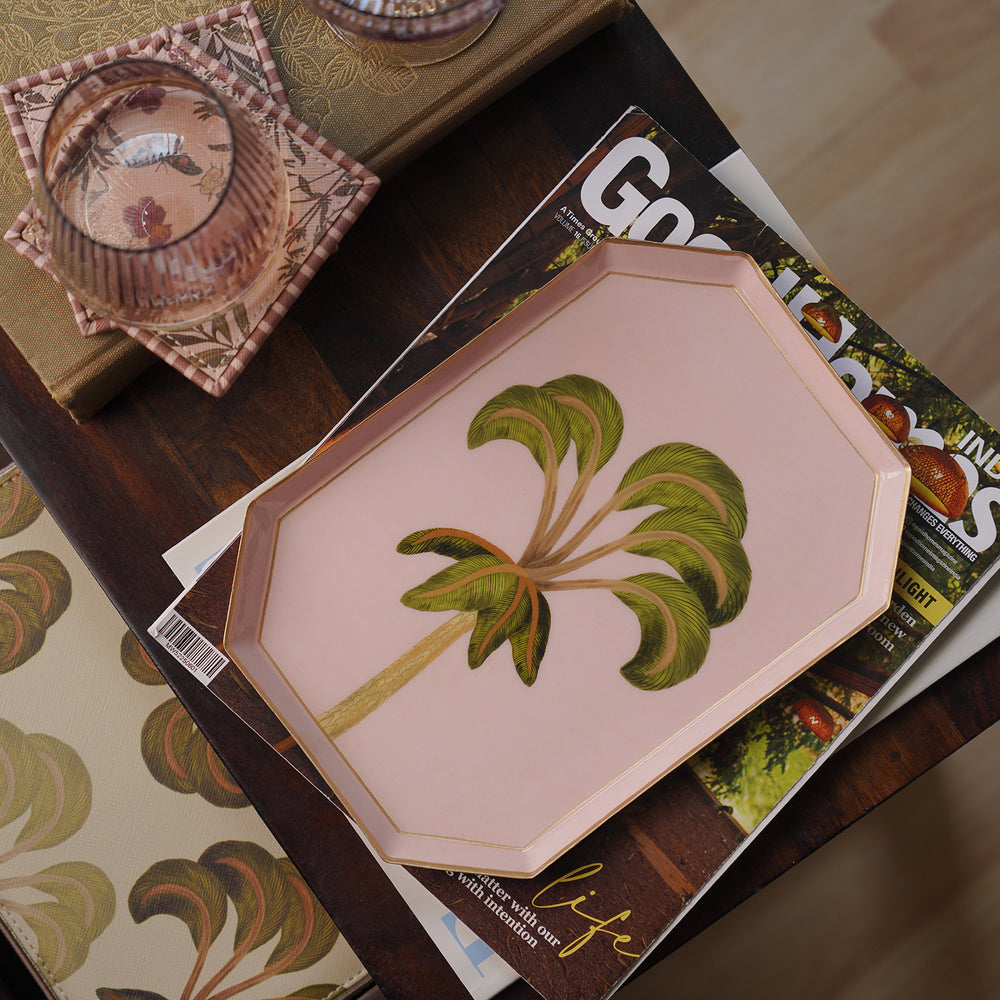 Green & Pink Palm Motif Platter - Large