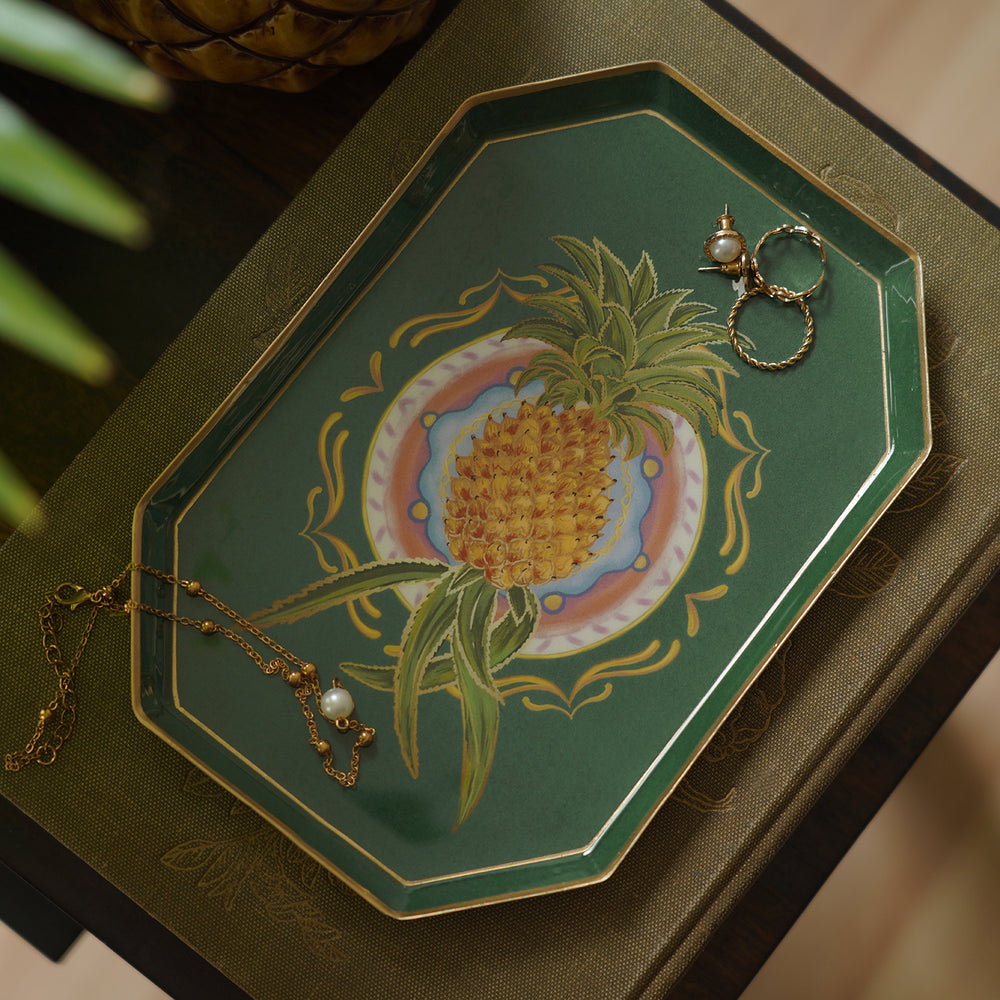Green Pineapple Motif Platter - Small