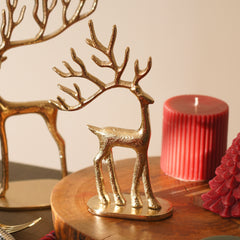 Gold Metal Standing Reindeer With Sculpted Antlers