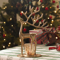 Gold Reindeer Metal Tealight Holder