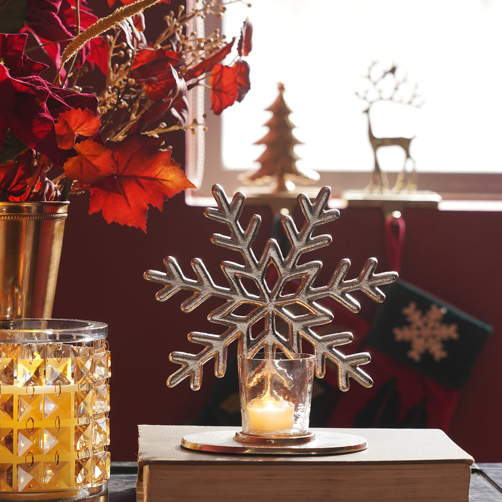 Silver Metal Snowflake with Hammered Tealight Holder