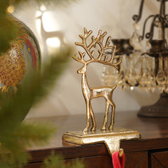 Gold Metal Reindeer Stocking Holder - Small
