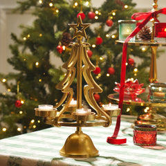 Gold Metal 4 Slot Christmas Tree Tealight Holder