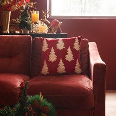 Red Christmas Tree Embroidered Square Cushion Cover