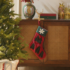 Red Embroidered Velvet Stocking