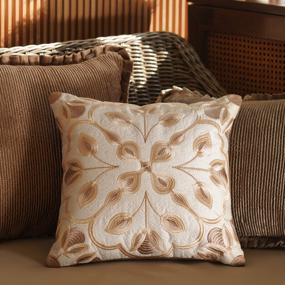 Off White Embroidered Cushion Cover