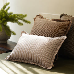 Beige Stripe Embroidered Rectangle Cushion Cover