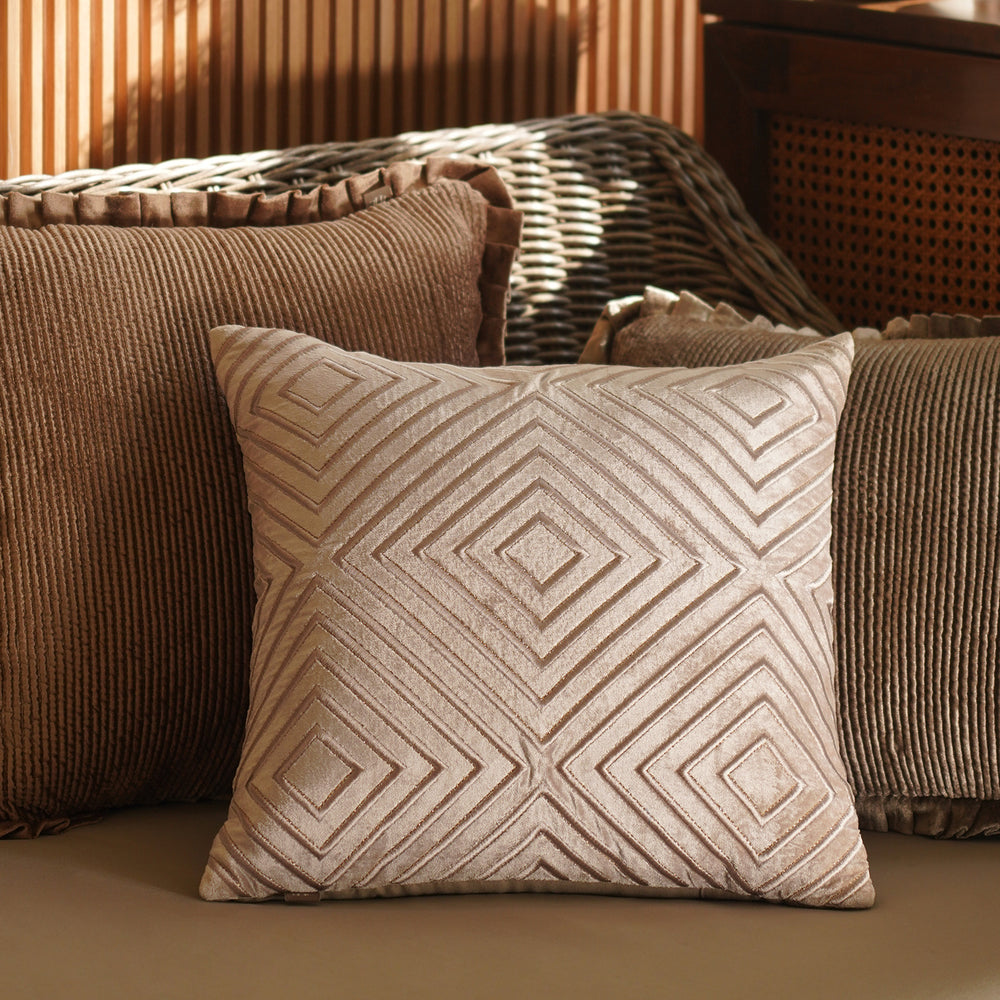 Beige Diamond Stripe Embroidered Cushion Cover