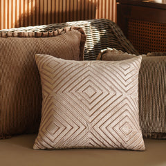 Beige Diamond Stripe Embroidered Cushion Cover