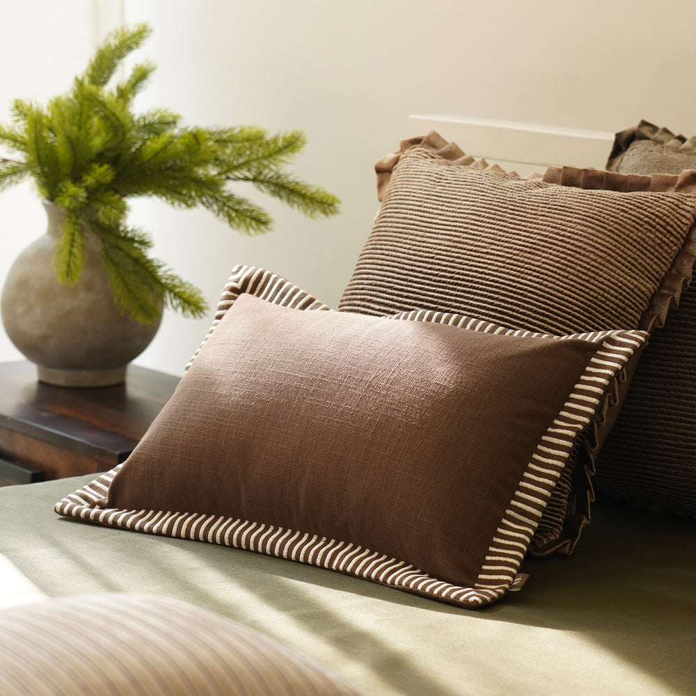 Brown Edge Embroidered Rectangle Cushion Cover