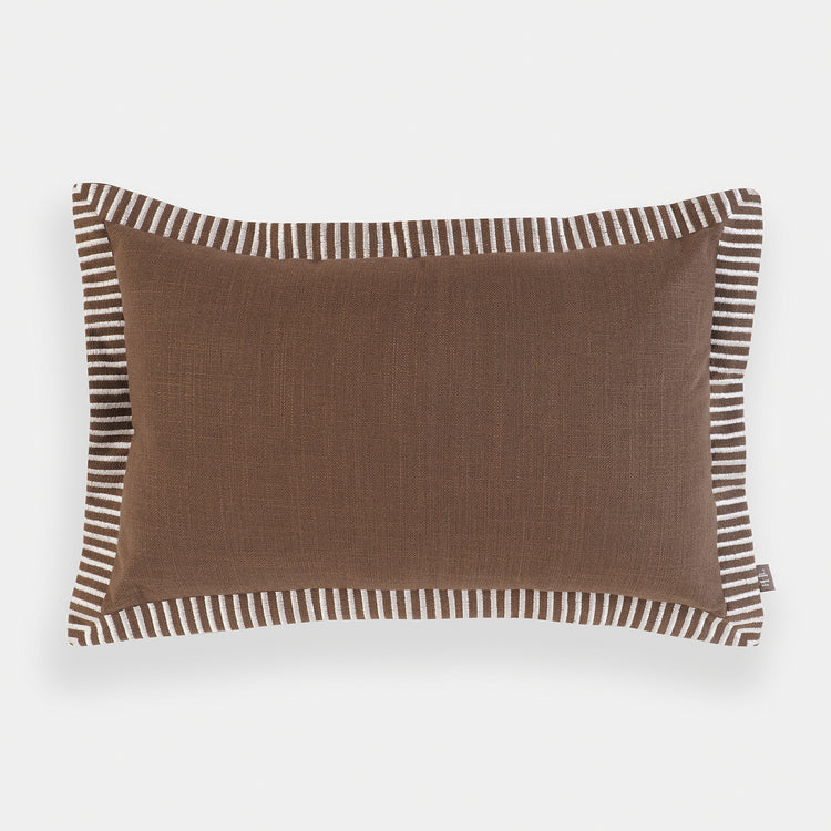 Brown Edge Embroidered Rectangle Cushion Cover