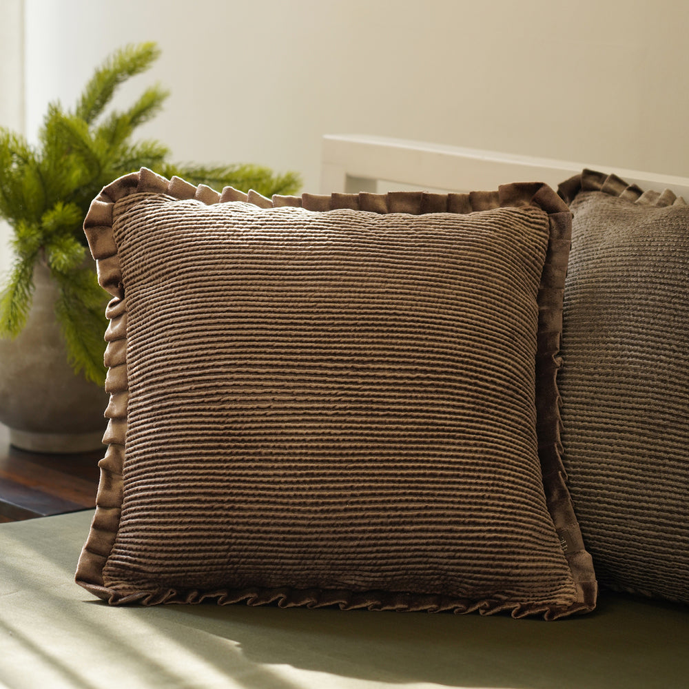 Brown Textured Striped Cushion Cover