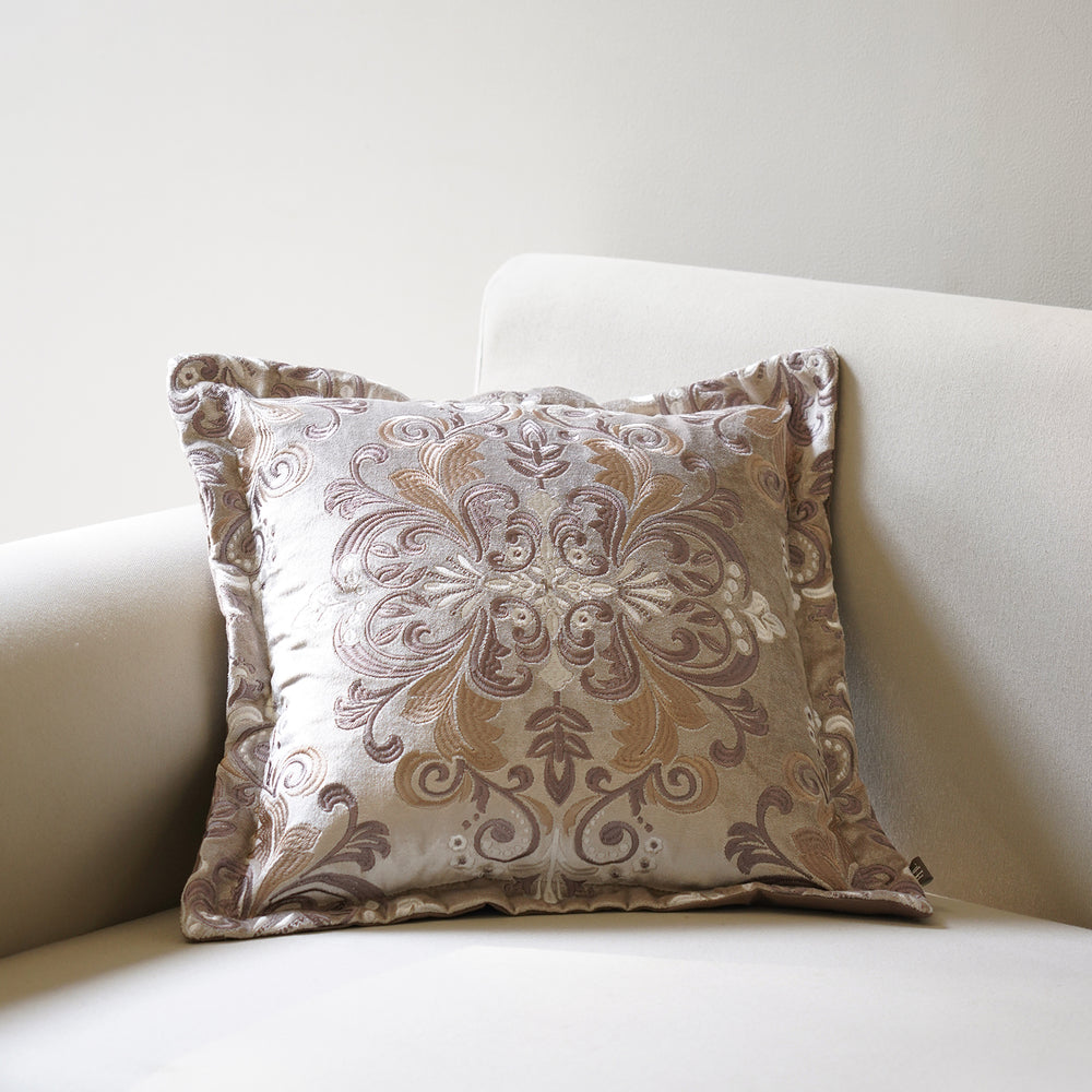 Beige Embroidered Cushion Cover