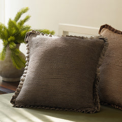 Dark Brown Textured Striped Cushion Cover