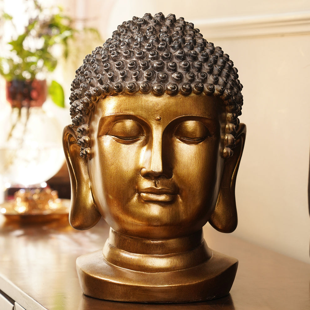 Antique Gold Polyresin Buddha Head - Large