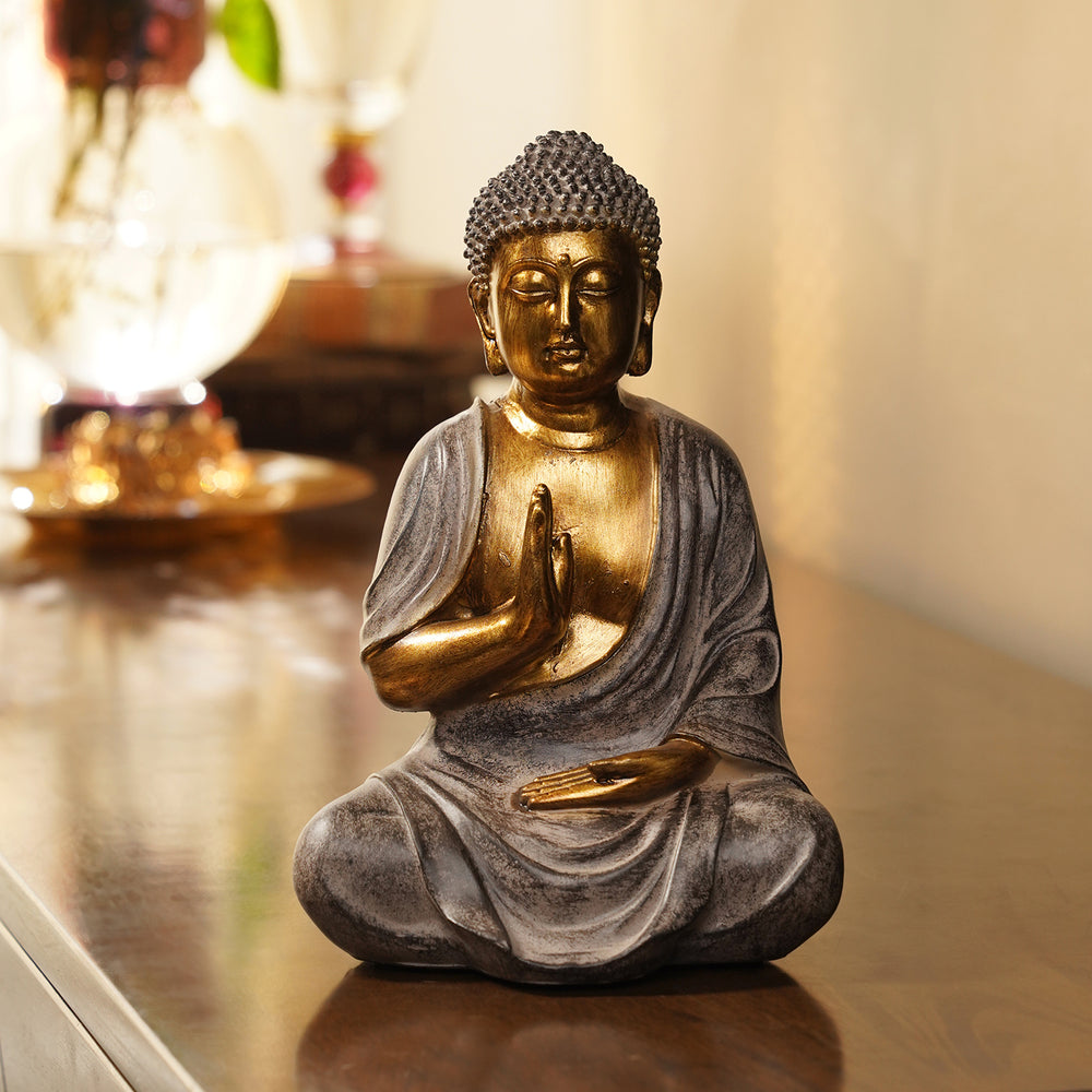 Antique Gold Polyresin Sitting Buddha