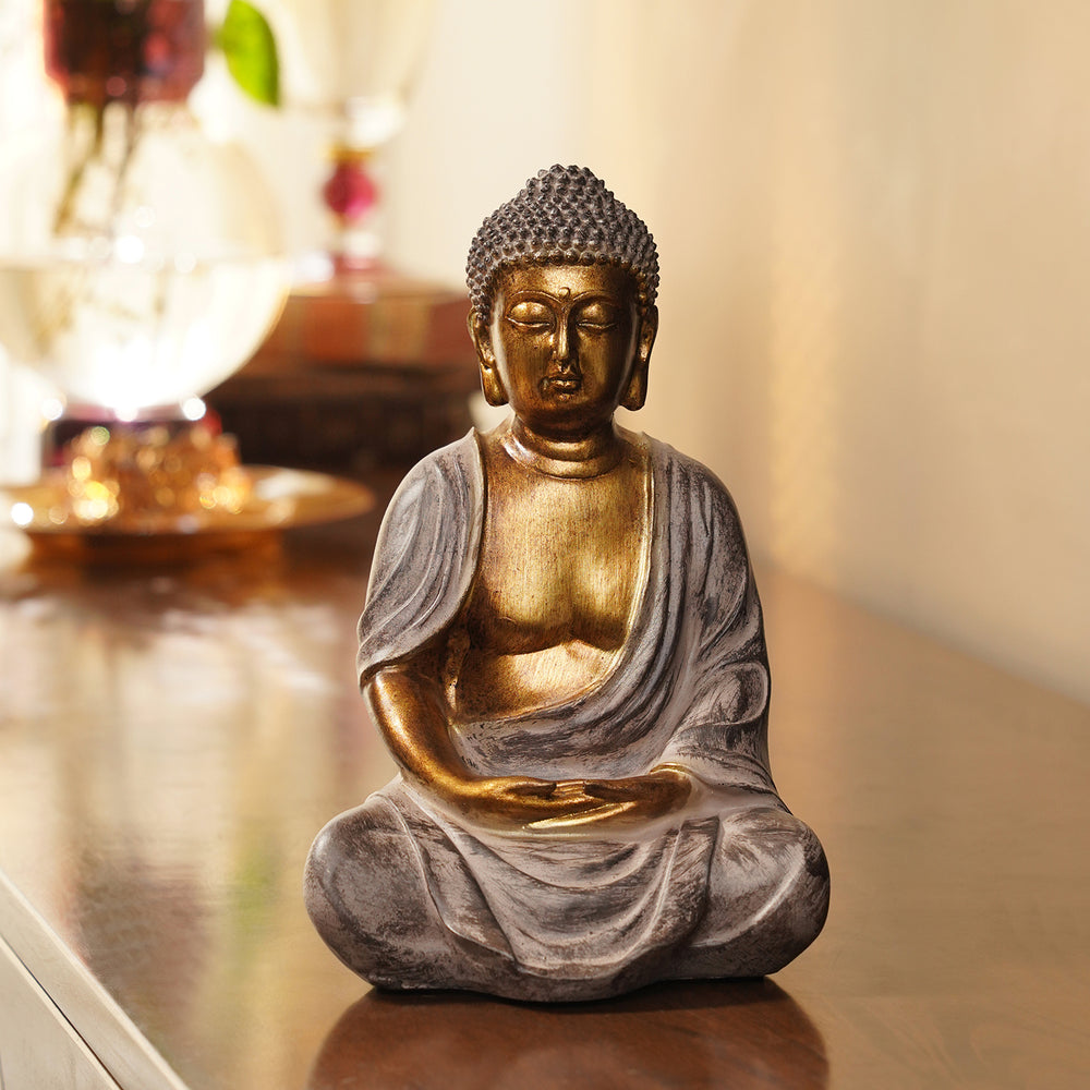 Antique Gold Polyresin Buddha with Hands in Lap