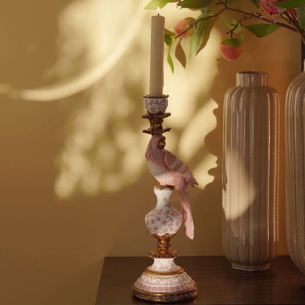 Pink Polyresin Parrot Candleholder