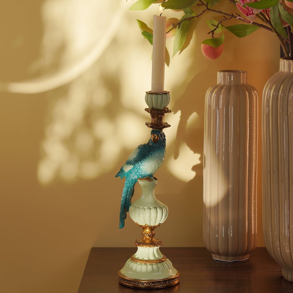 Blue Polyresin Parrot Candleholder