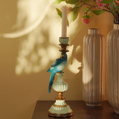 Blue Polyresin Parrot Candleholder