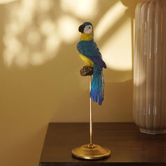 Blue Yellow Polyresin Macaw on Bronze Stand