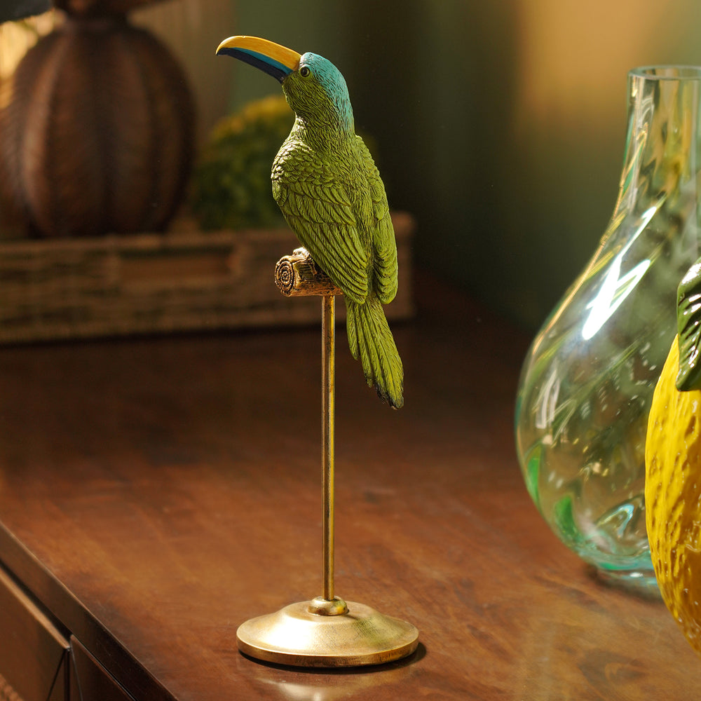 Green Polyresin Toucan on Bronze Stand
