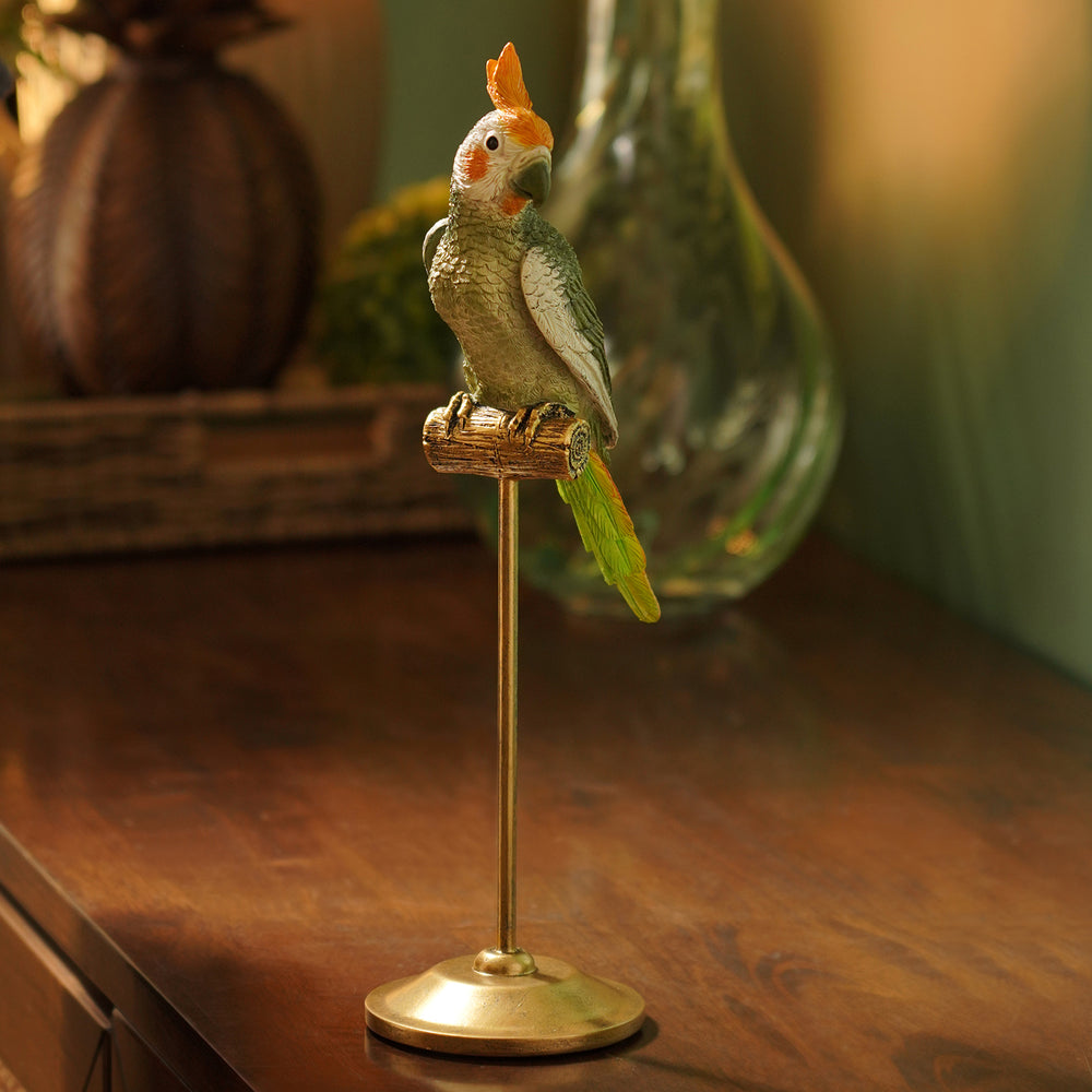 Olive Polyresin Cockatoo on Bronze Stand