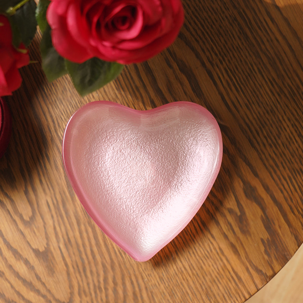 Pink Heart Shaped Glass Platter - Medium