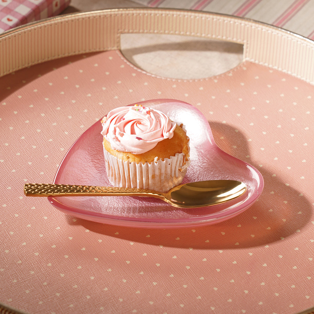 Pink Heart Shaped Glass Platter - Small