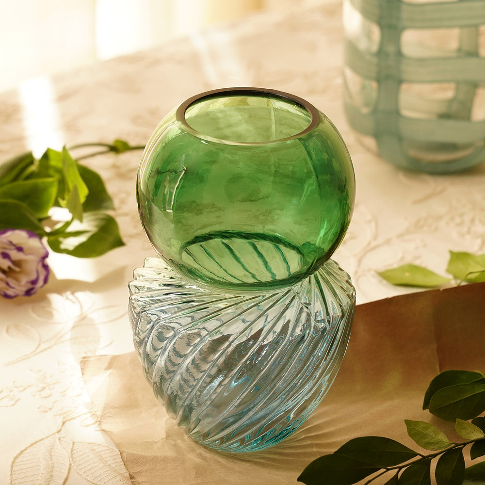 Green Blue Swirl Colourblocked Glass Vase