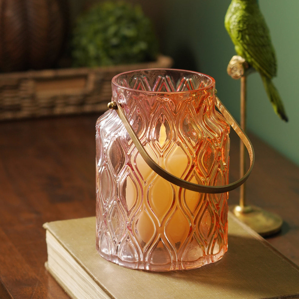 Orange Pink Ombré Textured Glass Lantern
