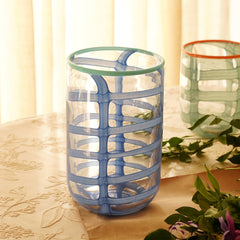 Blue Abstract Pattern Glass Vase