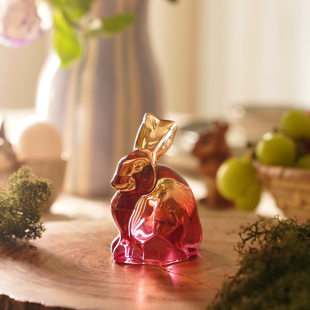 Amber Pink Ombré Glass Rabbit - Large