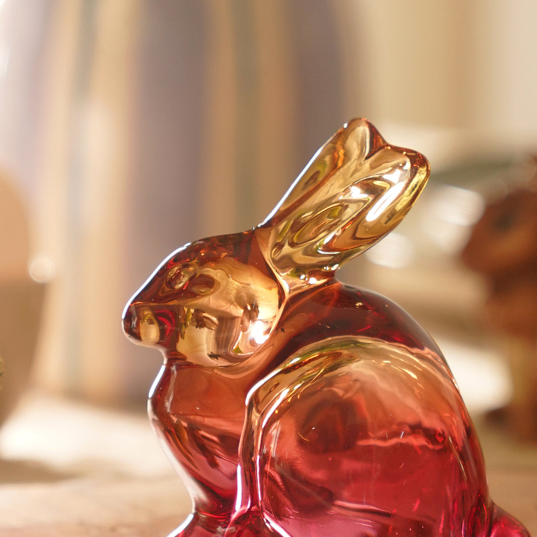 Amber Pink Ombré Glass Rabbit - Large