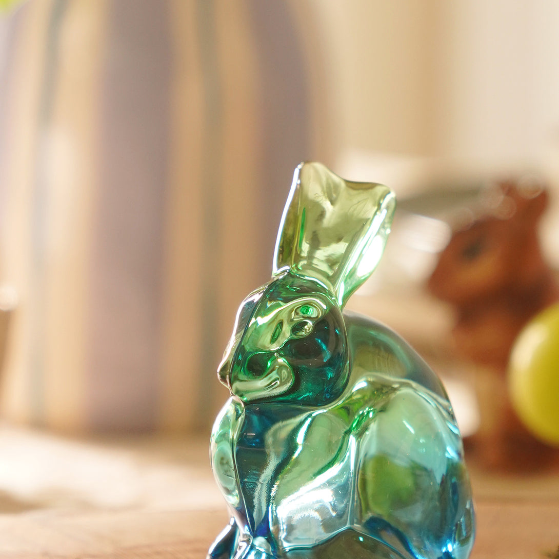 Green Blue Ombré Glass Rabbit - Large