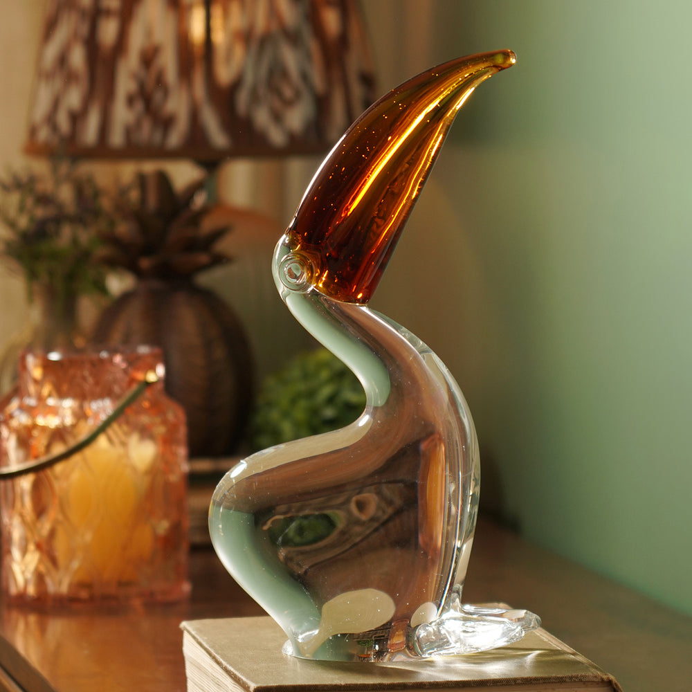 Clear Glass Pelican with Amber Beak