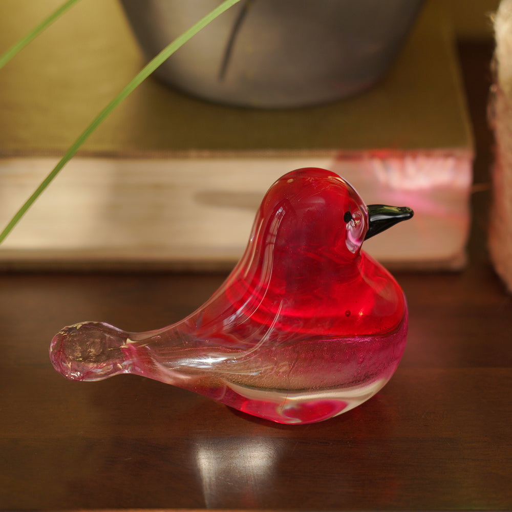Red Pink Ombré Glass Robin - Small