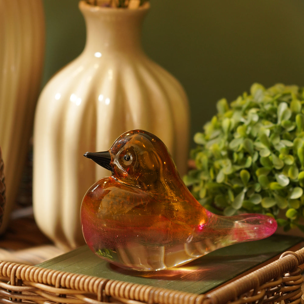 Pink Amber Ombré Glass Robin - Small