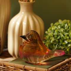 Pink Amber Ombré Glass Robin - Small