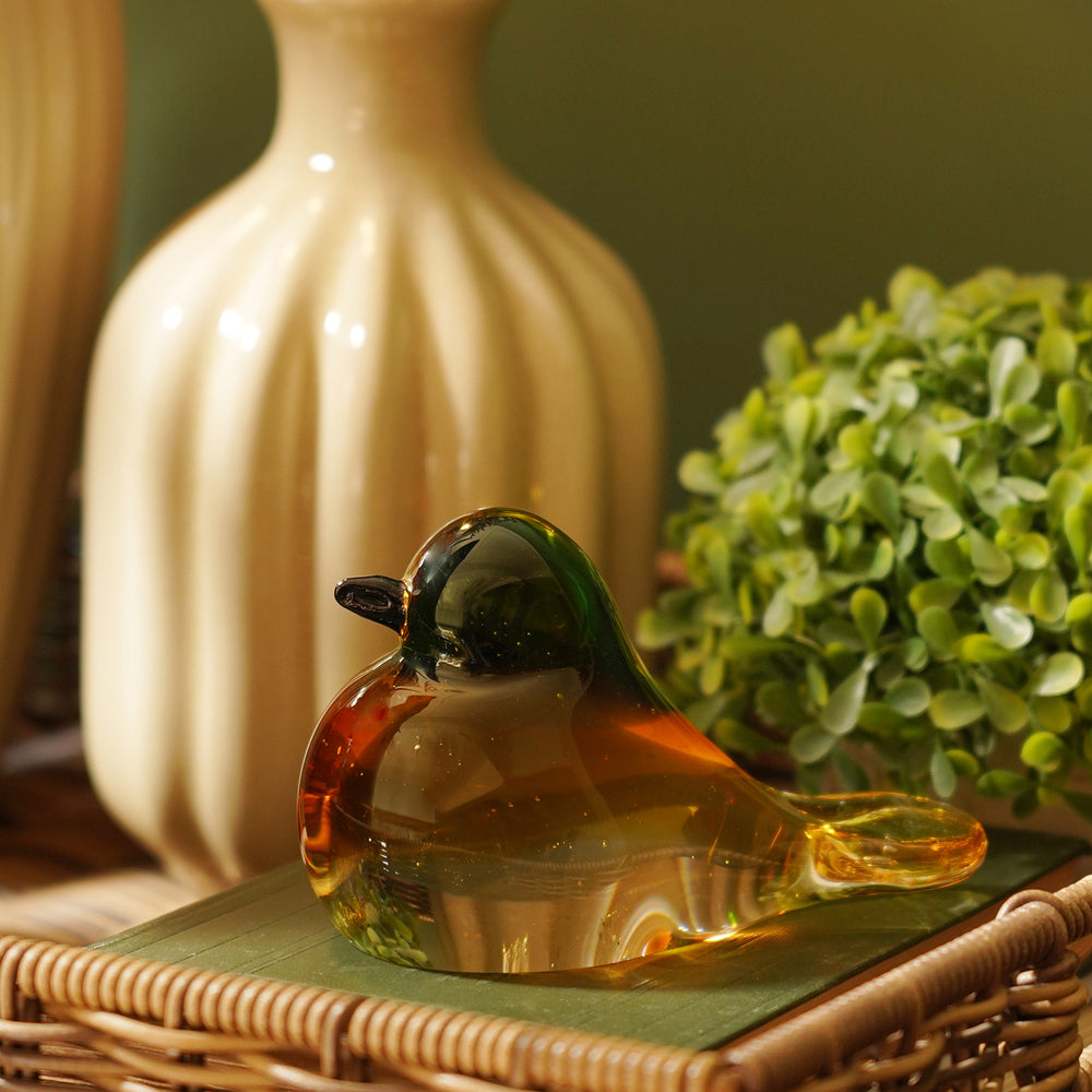 Green Amber Ombré Glass Robin - Small