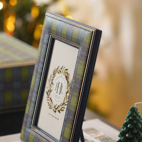 Green Plaid Faux Leather Photo Frame - Small