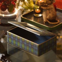 Green Plaid Faux Leather Tissue Box